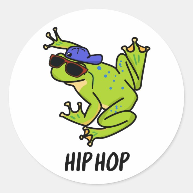 Adesivo Redondo Piada de Sapo Saltitante Divertido de Hip Hop (Frente)