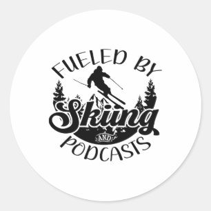 Adesivo Redondo Piada Engraçada, Alimentada Por Skiing E Podcasts