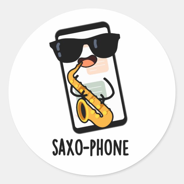 Adesivo Redondo Piadas de Celular Saxo-fone Engraçadas  (Frente)