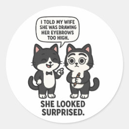 Adesivo Redondo Piadas engraçadas de marido e mulher sobre gatos