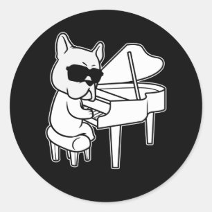 Adesivo Redondo Pianista Cachorro Com Piano