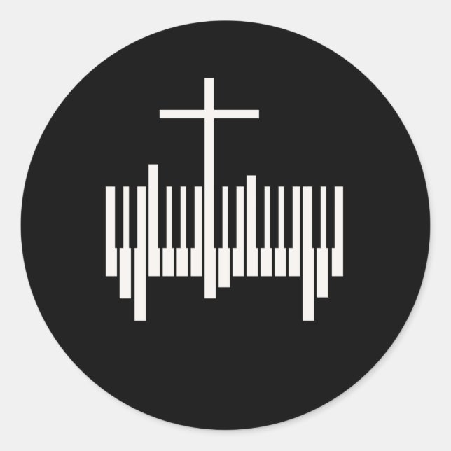 Adesivo Redondo Pianista Cristão Música Religiosa Piano (Frente)