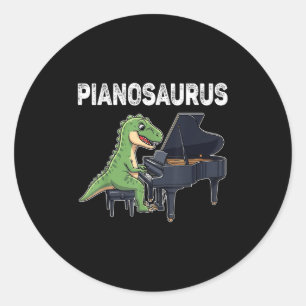 Adesivo Redondo Pianossauro Engraçado Dinossauro Jogando Piano Kid