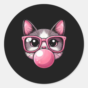 Adesivo Redondo Picante De Gato Bonito E Engraçado, Pulmões Rosa E
