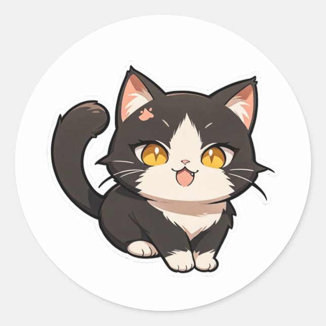 Adesivo Redondo Picante de Gato Chibi (Frente)