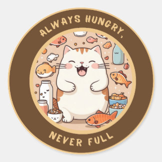 Adesivo Redondo Picante de gato faminto - Design de humor Kawaii