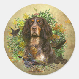Adesivo Redondo Picardy Spaniel, época de caça