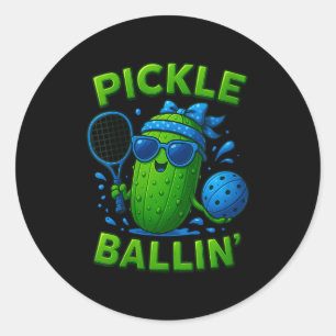 Adesivo Redondo Pickle ball feminino fofo, pickle ball engraçado a