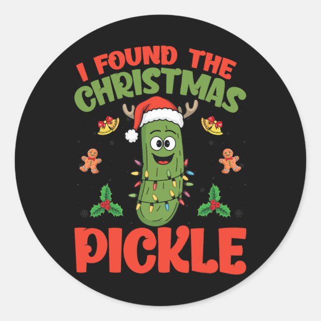 Adesivo Redondo Pickle Santa Hat Xmas Lights - Encontrei O Natal (Frente)