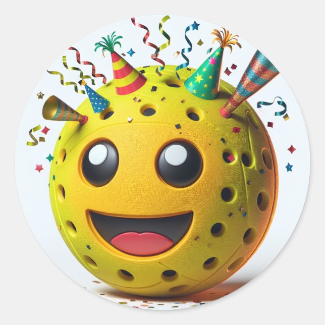 Adesivo Redondo PickleBall Birthday Emoji Sticker (Frente)