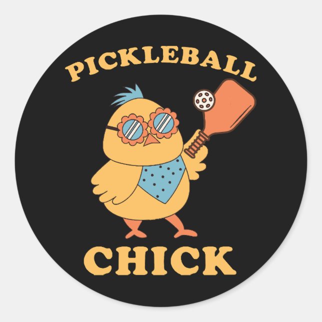 Adesivo Redondo Pickleball Chick - retrô (Frente)