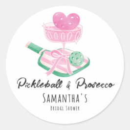 Adesivo Redondo Pickleball e Prosecco Chuveiro de Noiva Retrô para