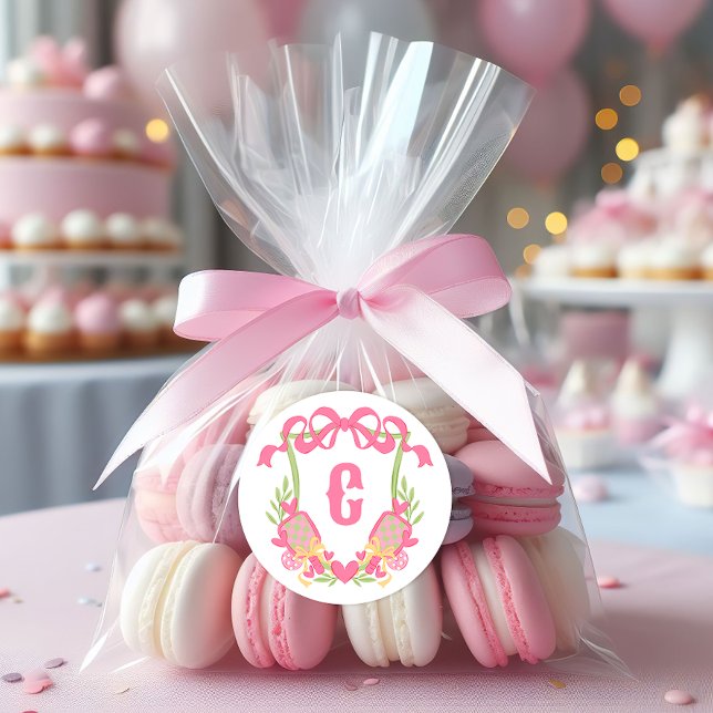 Adesivo Redondo Pickleball rosa e verde Paddleball em Monograma Cr (Criador carregado)