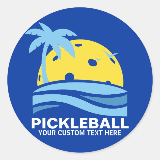 Adesivo Redondo Pickleball Tropical Palm Tree Sun Seu Texto Person (Frente)