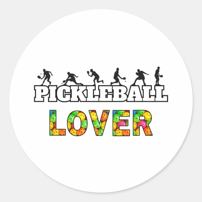 Adesivo Redondo Pickleball Word Male Silhouettes Lover Ball (Frente)
