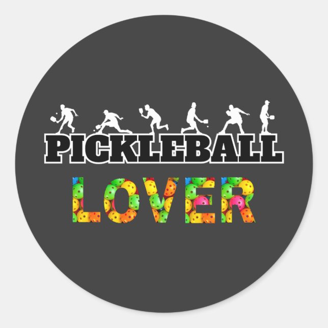 Adesivo Redondo Pickleball Word Male Silhouettes Lover Ball (Frente)