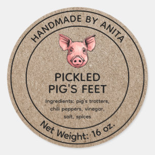 Adesivo Redondo Pickled Pig's Feet Jar Label Kraft Style