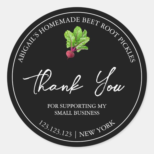 Adesivo Redondo Picles de Raiz de Beterraba Simples - Obrigado (Frente)