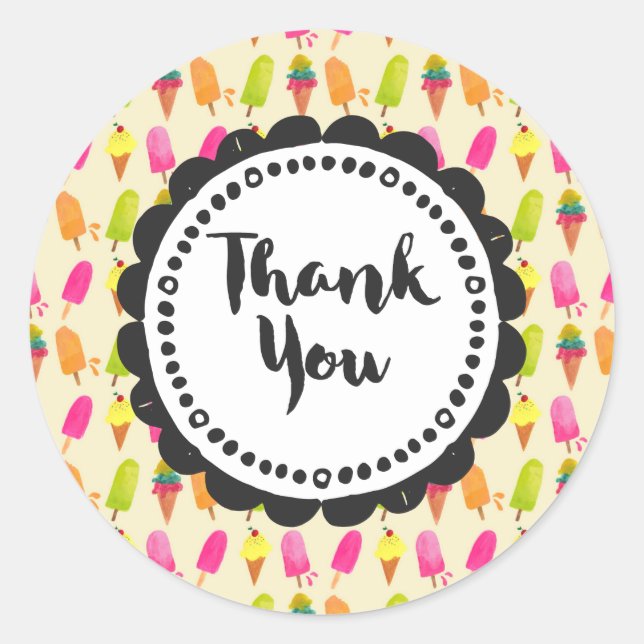 Adesivo Redondo Picles e Sorvetes Obrigado (Frente)