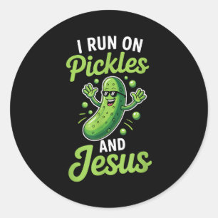 Adesivo Redondo Picles Engraçados Pepino Eu Corro Em Picles E Jesu
