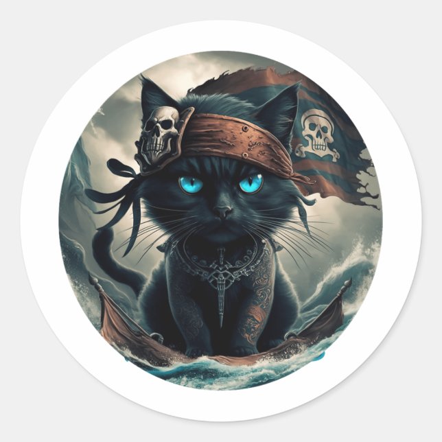 Adesivo Redondo Pico Art Funny Abstrato Cat (Frente)