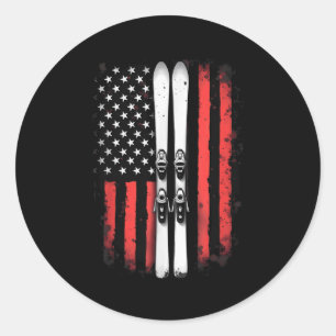 Adesivo Redondo Pico de Esqui Alpino do Bandeira Americano _5