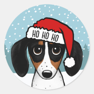 Adesivo Redondo Piebald Dachshund Papais noeis Cute Wiener Dog Per