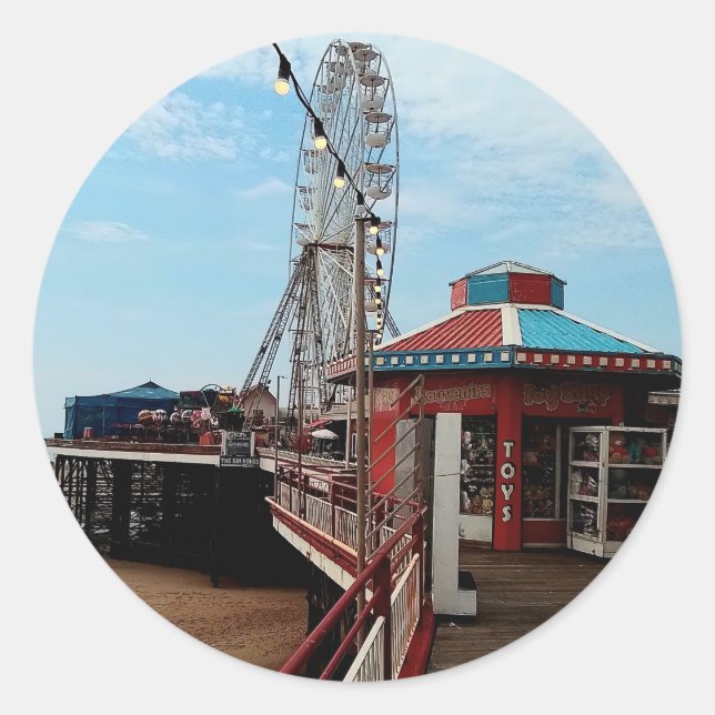 Adesivo Redondo Pier de Blackpool (Frente)