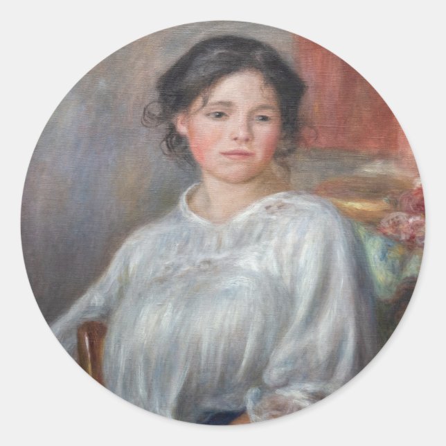 Adesivo Redondo Pierre-Auguste Renoir - Jovem Mulher Sentada (Frente)
