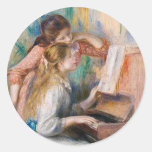 Adesivo Redondo Pierre Auguste Renoir - Jovens Meninas no Piano