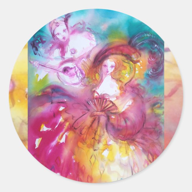 Adesivo Redondo PIERROT E ARLECCHINA Venetian Carnaval, (Frente)