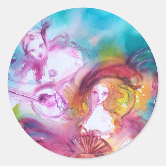 Adesivo Redondo PIERROT E ARLECCHINA Venetian Carnaval, (Frente)