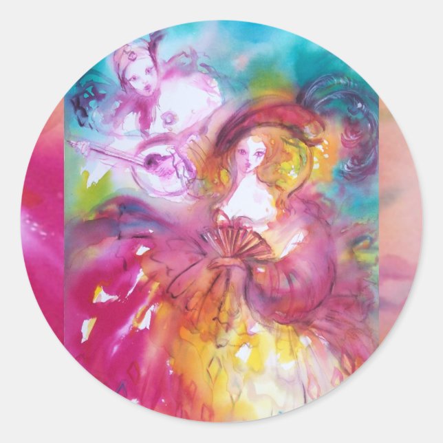 Adesivo Redondo PIERROT E ARLECCHINA Venetian Carnaval, (Frente)