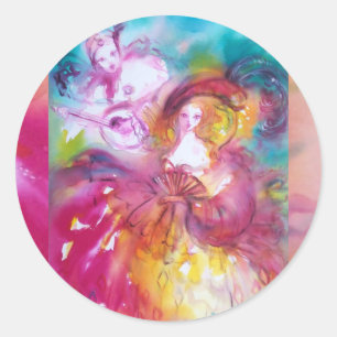 Adesivo Redondo PIERROT E ARLECCHINA Venetian Carnaval,