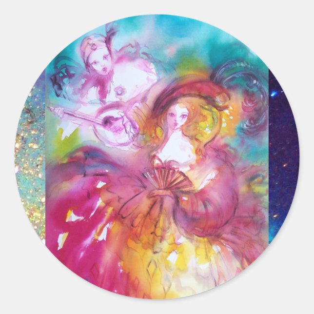 Adesivo Redondo PIERROT E ARLECCHINA Venetian Carnaval, (Frente)