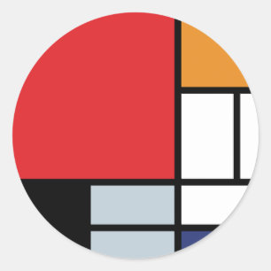 Adesivo Redondo Piet Mondrian - Composição com Grande Plano Vermel