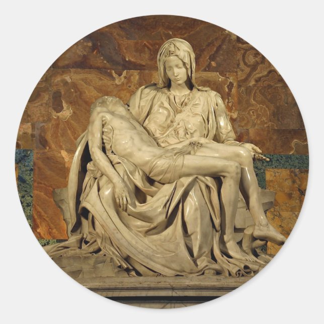 Adesivo Redondo Pieta de Michelangelo na Rua. (Frente)