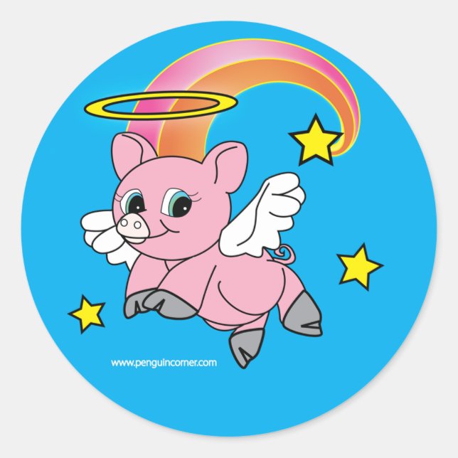 Adesivo Redondo Pig Angel no voo (Frente)