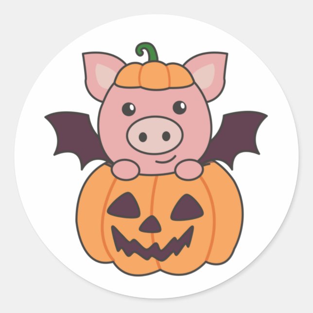 Adesivo Redondo Pig Halloween Pumpkin Bat Costume (Frente)