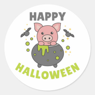 Adesivo Redondo Pig Happy Halloween Cauldron Bat Classic Round Sti