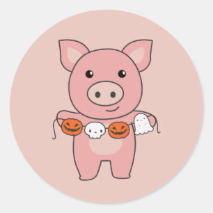 Adesivo Redondo Pig Happy Halloween Pumpkin Bat Costume Classume R