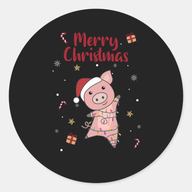 Adesivo Redondo Pig Merry Christmas Animals Pigs (Frente)