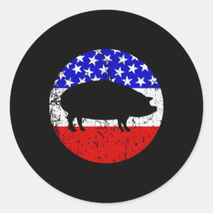 Adesivo Redondo Pig Roast Style Cookout American Flag
