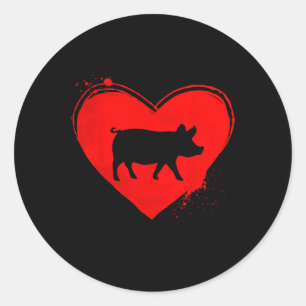 Adesivo Redondo Pig Silhouette Heart Shape Pig Lovers