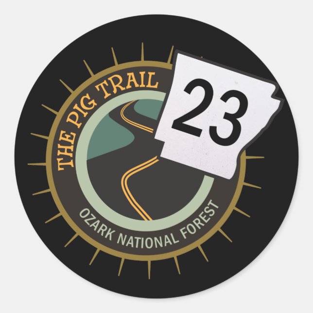 Adesivo Redondo Pig Trail Highway 23 Arkansas Motorcycle Road (Frente)
