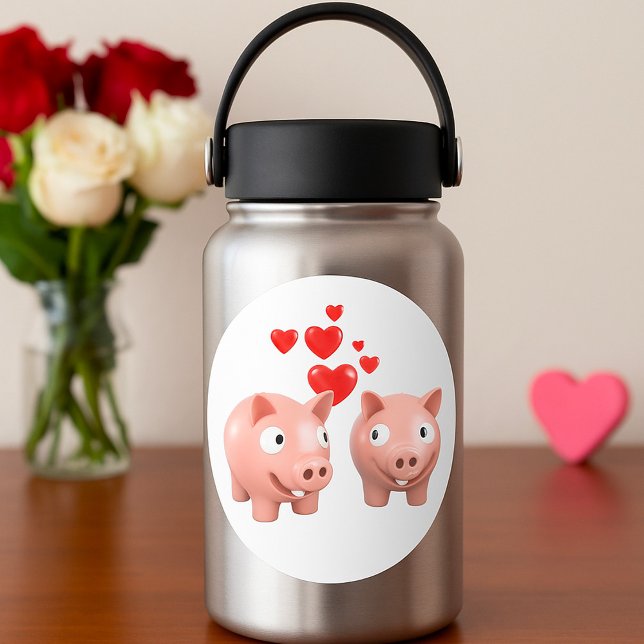 Adesivo Redondo Piggy Banks In Love Stickers (Criador carregado)