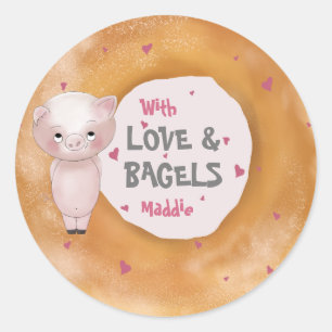 Adesivo Redondo Piggy "With Love & Bagels"   Algodão, Cor-de-rosa
