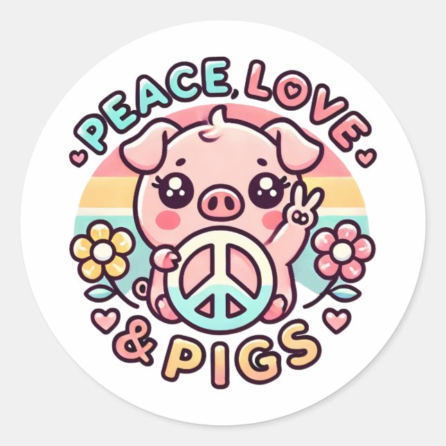 Adesivo Redondo Pigs e Amor de Paz (Frente)