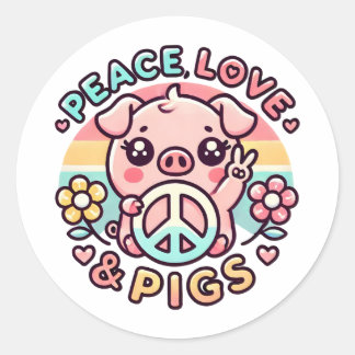 Adesivo Redondo Pigs e Amor de Paz