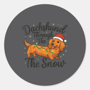Adesivo Redondo Pijama De Natal De Dachshund Na Neve Criança